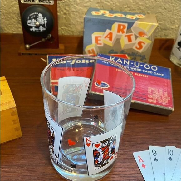 Vintage Playing Cards Design Lowball Glasses – Set of 4 Tumblers - Picture 6 of 12